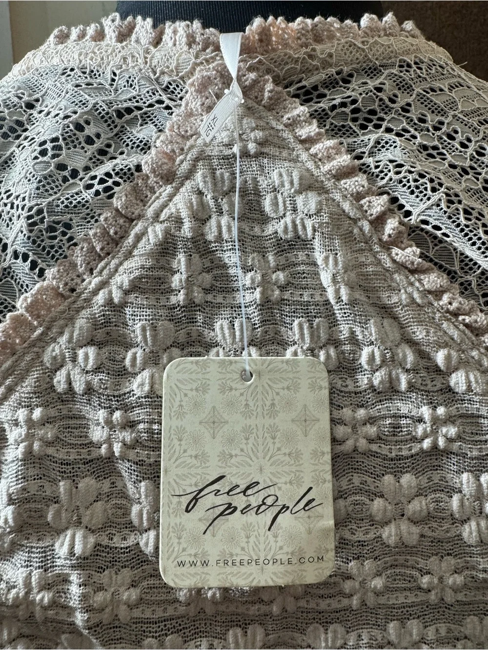 Free People Cream Lace Off-the-Shoulder Knit Top